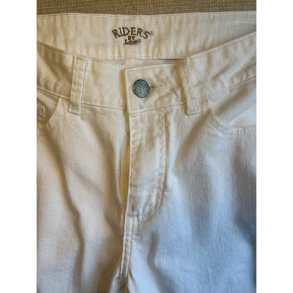 Riders By Lee Jeans 10m Mid Rise White Capri Women's Size With Rhinestones - Picture 5 of 9